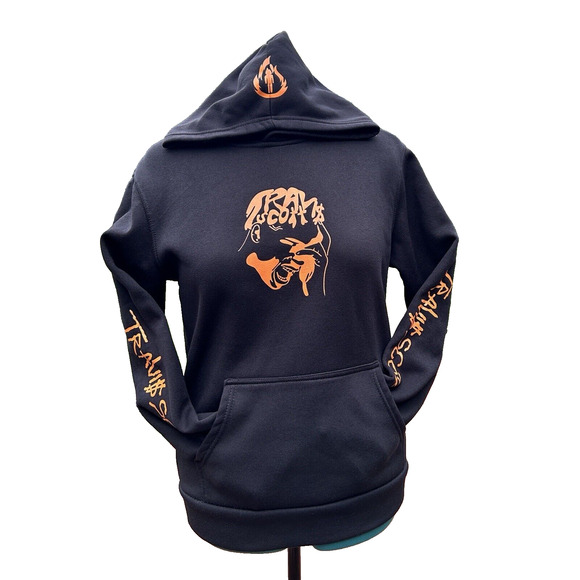 Travis Scott - Mens S - Black & Orange Face Palm Rodeo Hoodie - name on sleeves - Picture 1 of 7